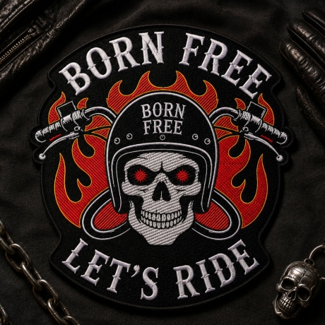 „Born Free“ – XXL Biker Rückenpatch – Handgemachter Motorrad Rückenpatch 37 cm