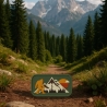 Outdoor Patch – Berglandschaft & Sonnenuntergang – Big Foot, Abenteuer, Cryptid, Wanderlust, Grün, Gelb