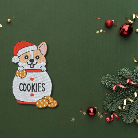 Weihnachtscorgis Aufnäher | Hund Aufnäher mit Keksen,bestickt, ca. 8cm, zum aufbügeln
