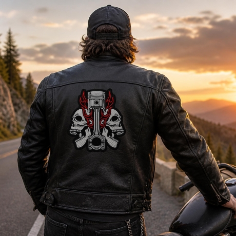 Großer Totenkopf Biker Patch –22 x 24 cm | Totenkopf Aufnäher rot schwarz | Motorrad Rocker Style