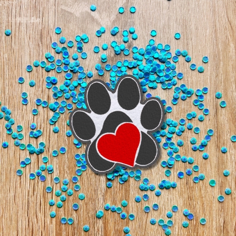 Tierliebhaber Aufnäher | Tatze mit Herz Design | Gestickte Aufbügler, Farben anpassbar