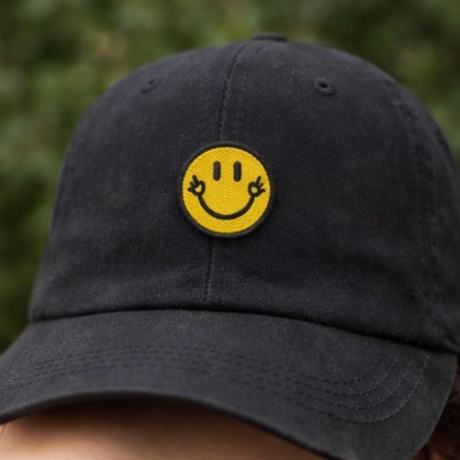 Smiley Mittelfinger Aufnäher gelb, runder Aufnäher, Bügelpatch