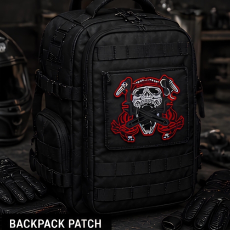 Großer Totenkopf Biker Patch – 10 x 12 cm | Totenkopf Aufnäher rot schwarz | Motorrad Rocker Style