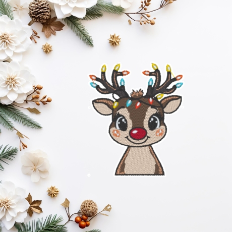 Weihnachten Aufnäher | Gesticktes Rentier mit Lichtern - 7,5 cm - Urlaub aufbügelbare Applikation