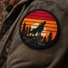 Outdoor Aufnäher Wolf, bestickt, Retro Sonnenuntergang, nature stickerei