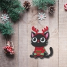 Weihnachtlicher Katzen Aufnäher – Schwarze Katze mit Rentiergeweih, ca. 8cm, bestickt, zum aufbügeln
