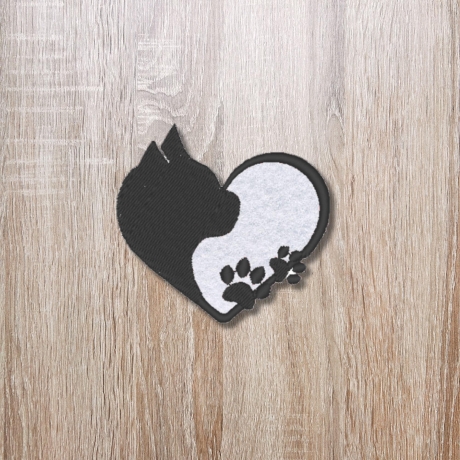 Katze Aufnäher | Silhouette Herz Aufbügler | Gestickter Aufnäher mit anpassbaren Farben