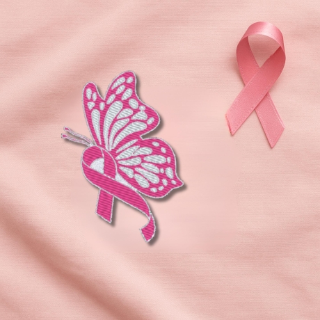 Brustkrebs Aufnäher – Schmetterling mit Pink Schleife | 7cm hoch