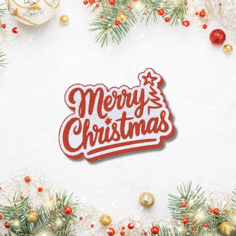 Festlicher Urlaub Filz Aufnäher | Aufgestickt Merry Christmas |. 8cm