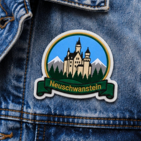 Neuschwanstein Aufnäher | Deutschland Reise Aufnäher | Schloss Neuschwanstein Stickpatch | Bayern Souvenir Aufnäher | Wander & Travel-Abzeichen