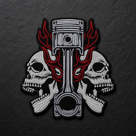 Großer Totenkopf Biker Patch –22 x 24 cm | Totenkopf Aufnäher rot schwarz | Motorrad Rocker Style