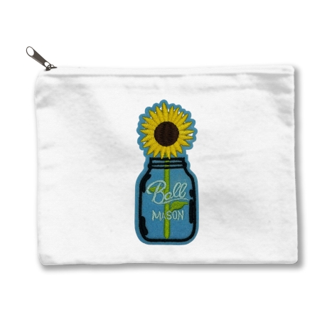 Sonnenblume Aufnäher | Blumen im Einmachglas Bügelbild, gestickte Applikation
