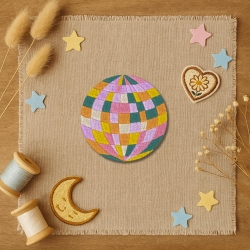 Retro Aufnäher | Disco Kugel Applikation | Bügelbild | 6 cm Stickpatch
