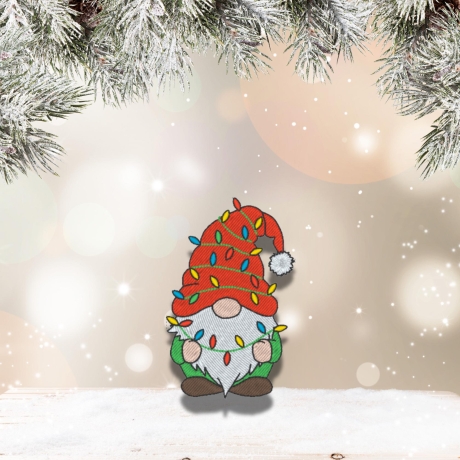 Weihnachtszwerg Aufnäher: Gestickte Weihnachtsapplikation mit Lichtern