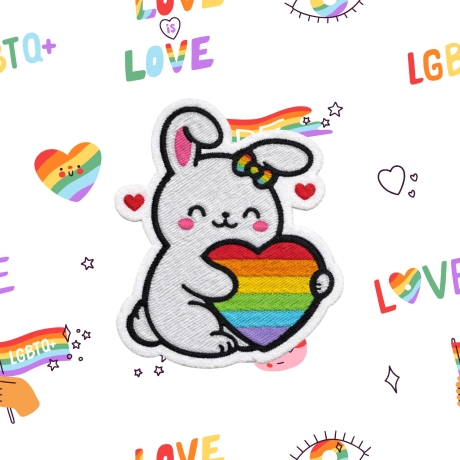 LGBTQ+ Bunny Pride Patch 9 cm, gesticktes Accessoire zum Aufnähen oder Aufbügeln