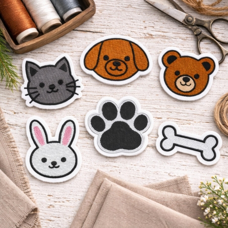 Tier Aufnäher Set, Haustier Thema Gestickte Aufnäher 6-7 cm, Patches zum Aufbügeln
