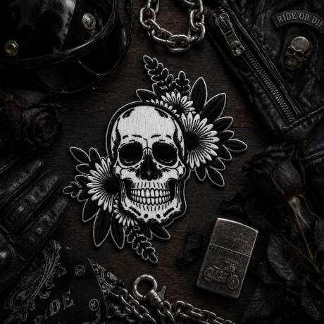 Totenkopf aufnäher groß bestickt,schwarz weiß rückenpatch,Biker Motorradweste