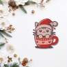 Weihnachten Flicken Katze im Becher Gestickte Applikation - Aufbügeln oder Aufnähen (7 cm)