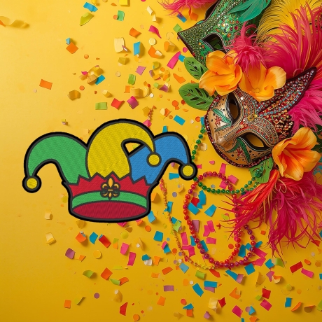 Fasching Aufnäher Spaßvogel Hut Applikation, Karneval Kostüm Accessoire, Festlich, Mardi Gras