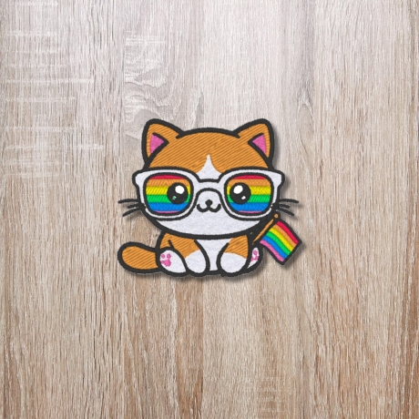 Pride Aufnäher | Katze mit Regenbogen Flagge LGBTQ+ Gestickte Applikation