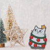 Weihnachtskatze Aufnäher – Lustiger Katzen Aufnäher mit Weihnachtskugeln, ca. 8 cm, bestickt, weiß