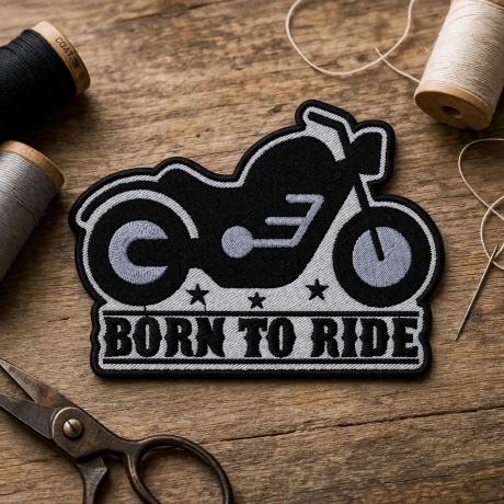 Biker Patch Born toRide, Aufnäher mit Motorrad, Aufnäher, 12 cm
