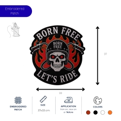 „Born Free“ – XXL Biker Rückenpatch – Handgemachter Motorrad Rückenpatch 37 cm