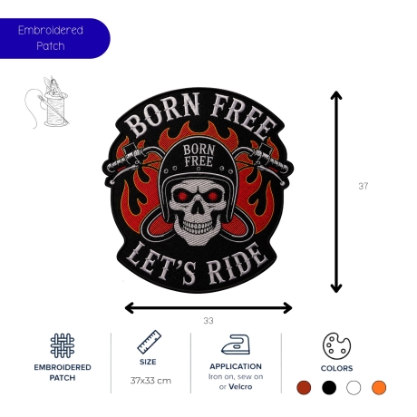 „Born Free“ – XXL Biker Rückenpatch – Handgemachter Motorrad Rückenpatch 37 cm