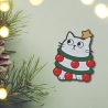Weihnachtskatze Aufnäher – Lustiger Katzen Aufnäher mit Weihnachtskugeln, ca. 8 cm, bestickt, weiß