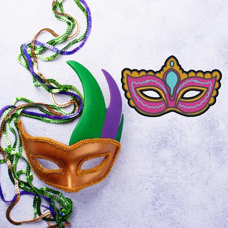 Fasching Aufnäher, Kostüm-Maske, 9 cm, rosa