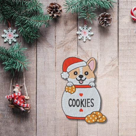 Weihnachtscorgis Aufnäher | Hund Aufnäher mit Keksen,bestickt, ca. 8cm, zum aufbügeln