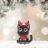 Weihnachtlicher Katzen Aufnäher – Schwarze Katze mit Rentiergeweih, ca. 8cm, bestickt, zum aufbügeln
