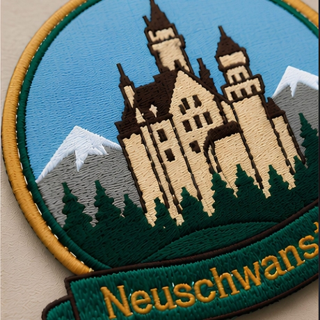 Neuschwanstein Aufnäher | Deutschland Reise Aufnäher | Schloss Neuschwanstein Stickpatch | Bayern Souvenir Aufnäher | Wander & Travel-Abzeichen
