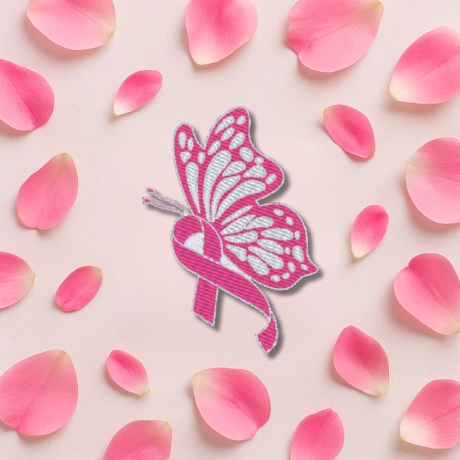 Brustkrebs Aufnäher – Schmetterling mit Pink Schleife | 7cm hoch