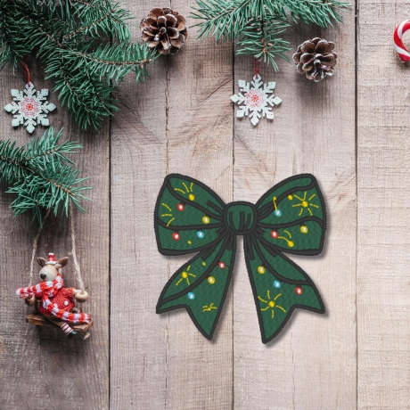 Weihnachten Aufnäher | Festliche Schleife bestickt Weihnachts Schleifenband-Applikation (7 cm)