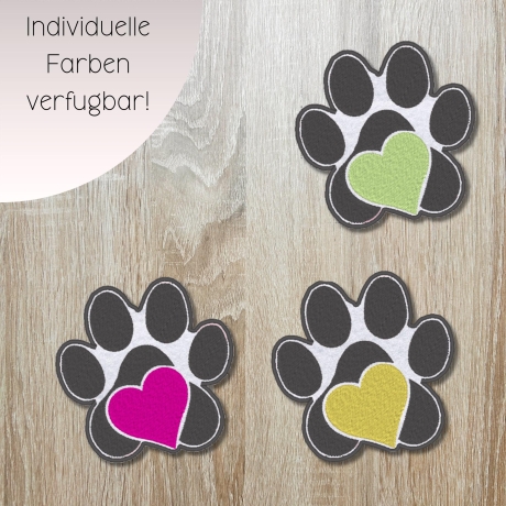 Tierliebhaber Aufnäher | Tatze mit Herz Design | Gestickte Aufbügler, Farben anpassbar