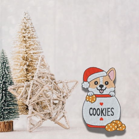 Weihnachtscorgis Aufnäher | Hund Aufnäher mit Keksen,bestickt, ca. 8cm, zum aufbügeln