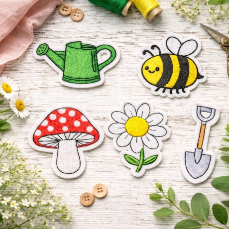 Frühlings Aufnäher Set, Garten Thema Gestickte Aufnäher 6-7 cm