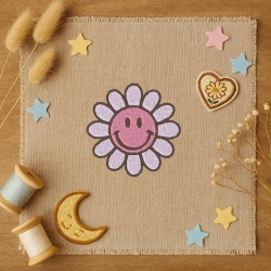 Happy Face Aufnäher | Smiley Blume Aufnäher – Retro Daisy | 6 cm Zierstickerei