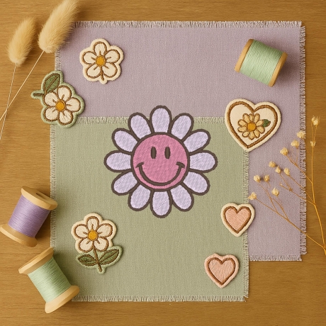 Happy Face Aufnäher | Smiley Blume Aufnäher – Retro Daisy | 6 cm Zierstickerei