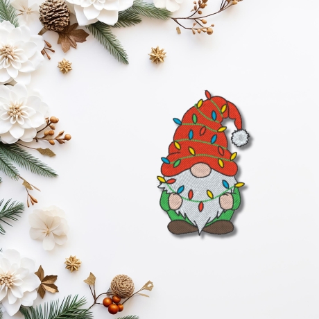 Weihnachtszwerg Aufnäher: Gestickte Weihnachtsapplikation mit Lichtern