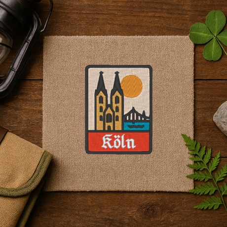 Köln Travel Patch - 9 cm Gesticktes Souvenir Abzeichen von Dom, Brücke und Fluss