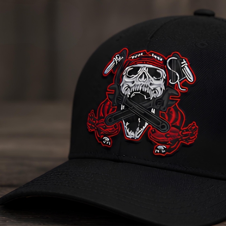 Großer Totenkopf Biker Patch – 10 x 12 cm | Totenkopf Aufnäher rot schwarz | Motorrad Rocker Style