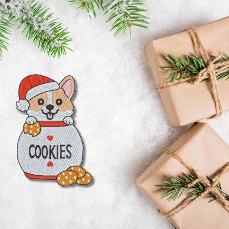 Weihnachtscorgis Aufnäher | Hund Aufnäher mit Keksen,bestickt, ca. 8cm, zum aufbügeln