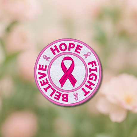 Breast Cancer Patch, Pink Ribbon Hope Fight Believe, 9cm Round