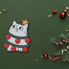 Weihnachtskatze Aufnäher – Lustiger Katzen Aufnäher mit Weihnachtskugeln, ca. 8 cm, bestickt, weiß