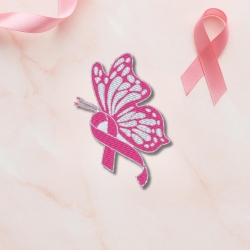 Brustkrebs Aufnäher – Schmetterling mit Pink Schleife | 7cm hoch