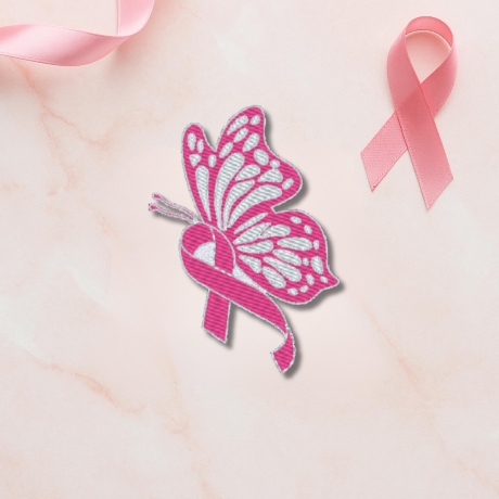 Brustkrebs Aufnäher – Schmetterling mit Pink Schleife | 7cm hoch