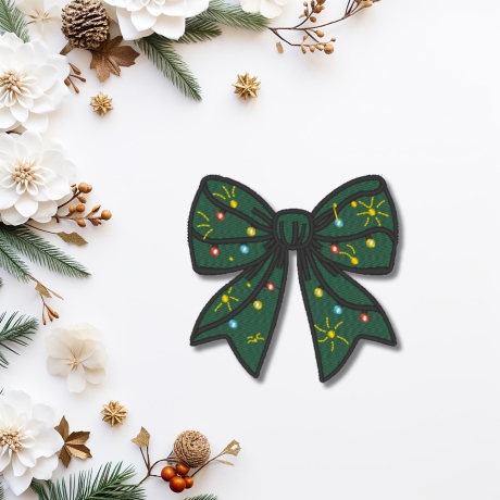 Weihnachten Aufnäher | Festliche Schleife bestickt Weihnachts Schleifenband-Applikation (7 cm)