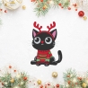 Weihnachtlicher Katzen Aufnäher – Schwarze Katze mit Rentiergeweih, ca. 8cm, bestickt, zum aufbügeln